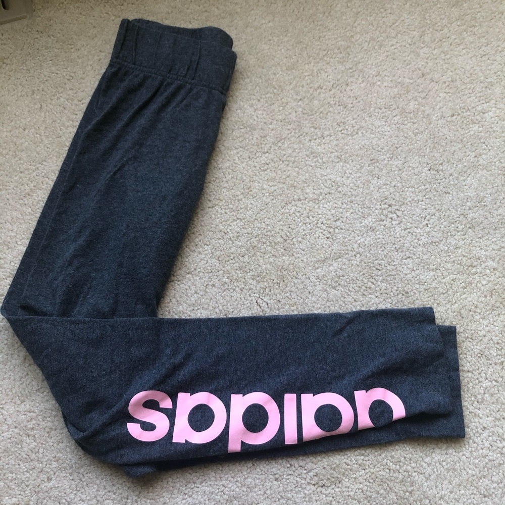 Gray Adidas leggings with pink on side womens M